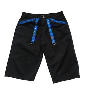 Hot Topic Shorts Mens Size 32 Black Blue Straps Grommets YK2 Punk Rock Goth